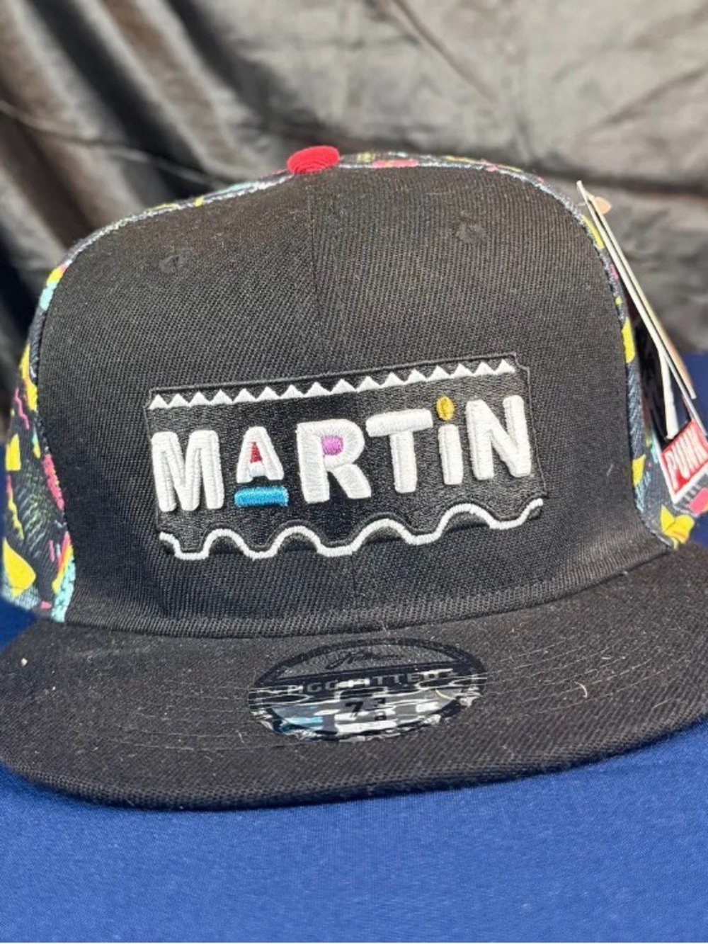 MARTIN Embroidered Black Snapback Cap with Colorful Accents